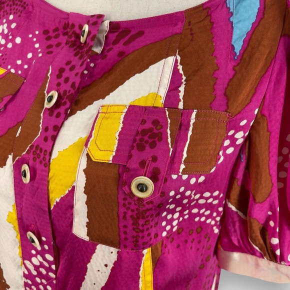 DVF Diane von Furstenburg Womens Margot Silk Printed Button Front Shift Dress 6 - Picture 14 of 16